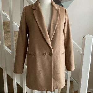 Forever 21 Camel Beige Hair-Look Premium Quality Slim Lined Wool Coat Jacket